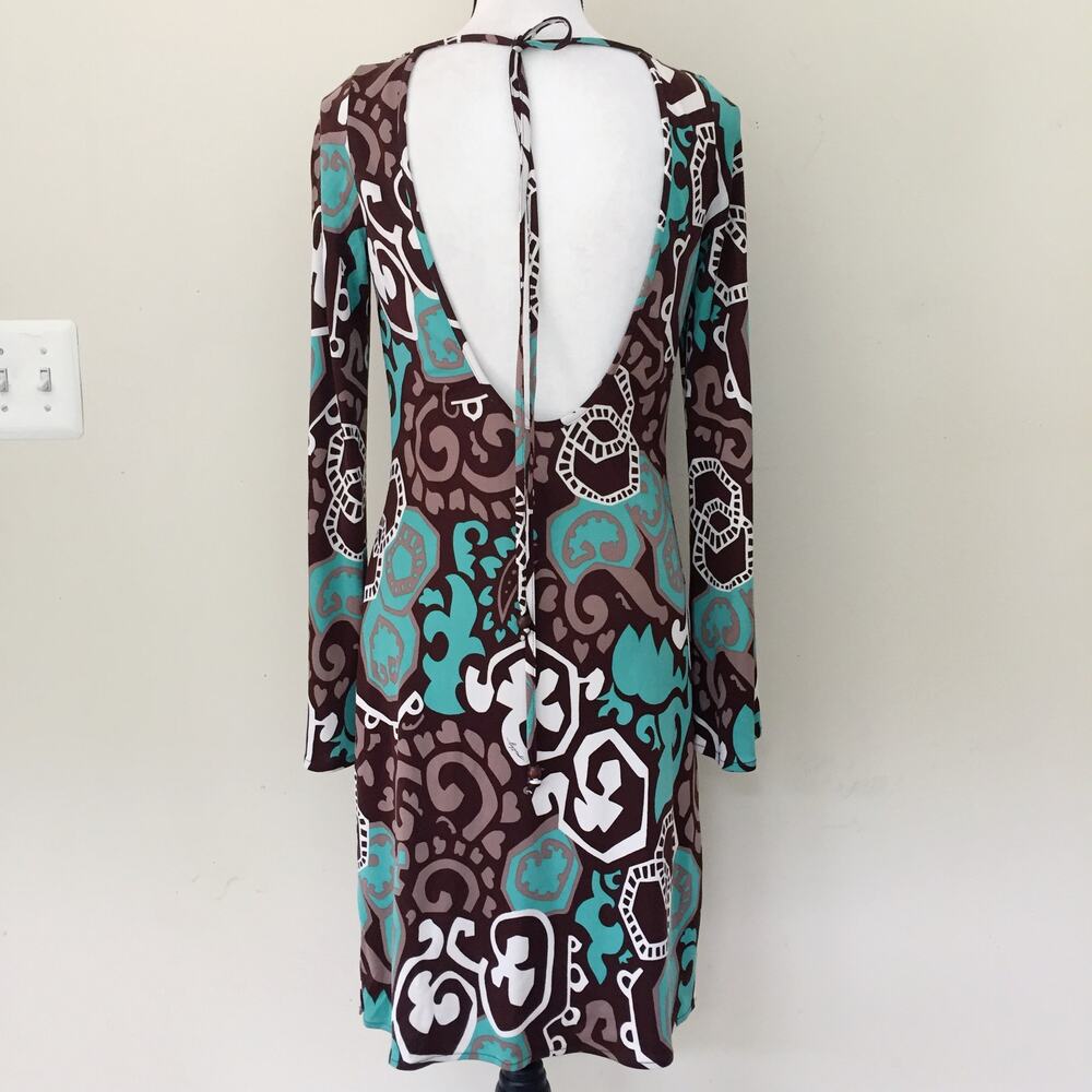 Milly Bergdorf Goodman Silk Bell Sleeves Brown Green Dress Women's Size S - Picture 7 of 10